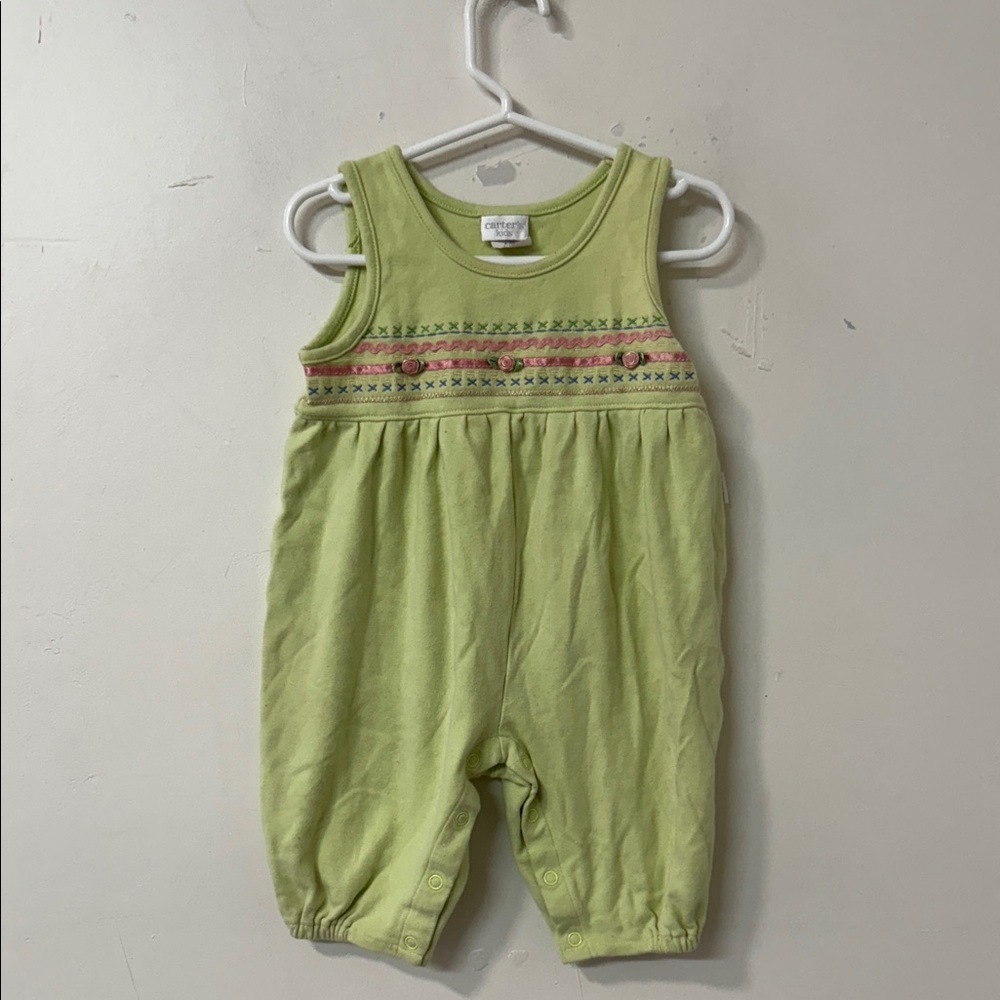 Carter's Green Sleeveless Romper with Pink Accents 90’s